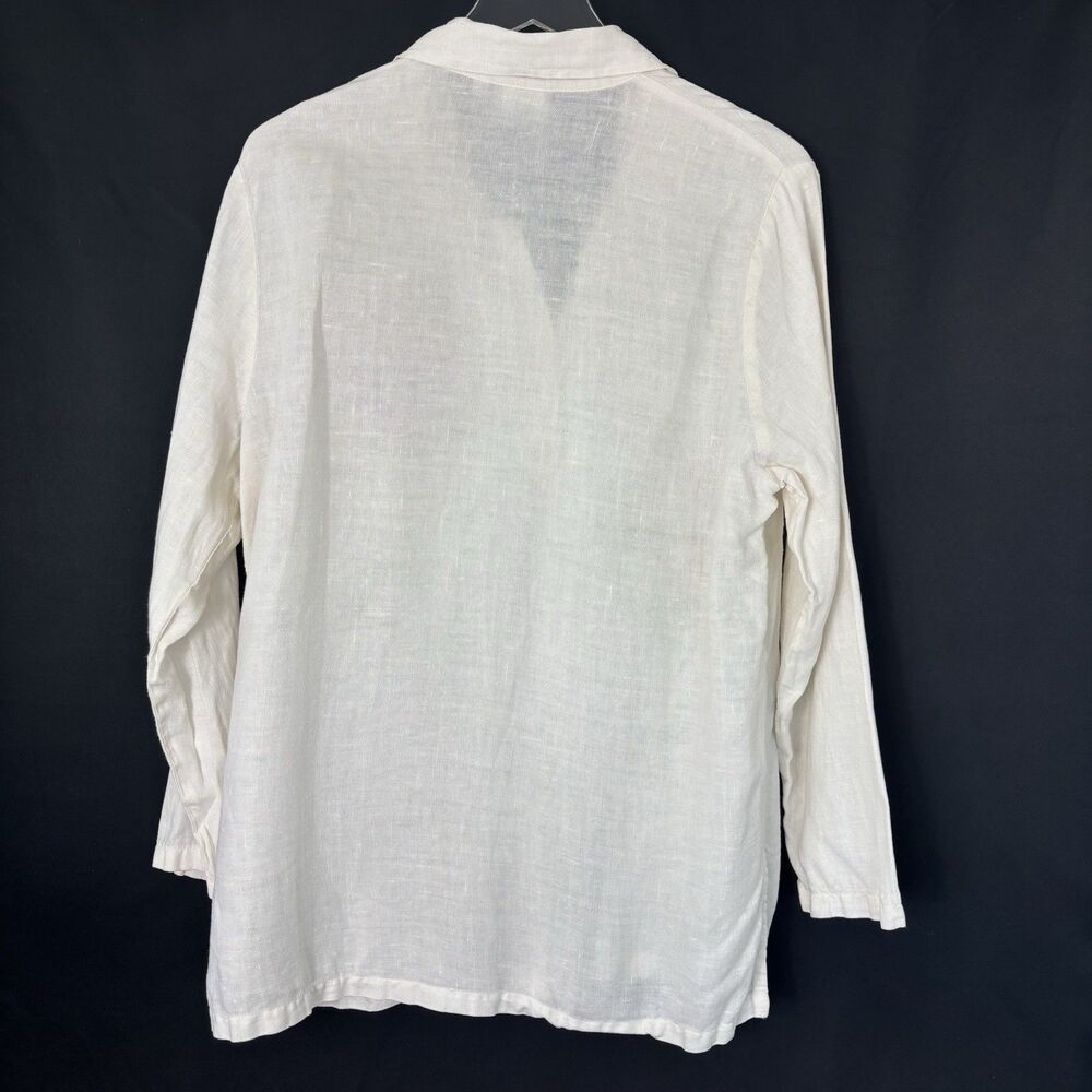 Hot Cotton Womens Tunic Shirt M 100% Linen Ivory Floral Roses Garden Cottage USA - Picture 9 of 16
